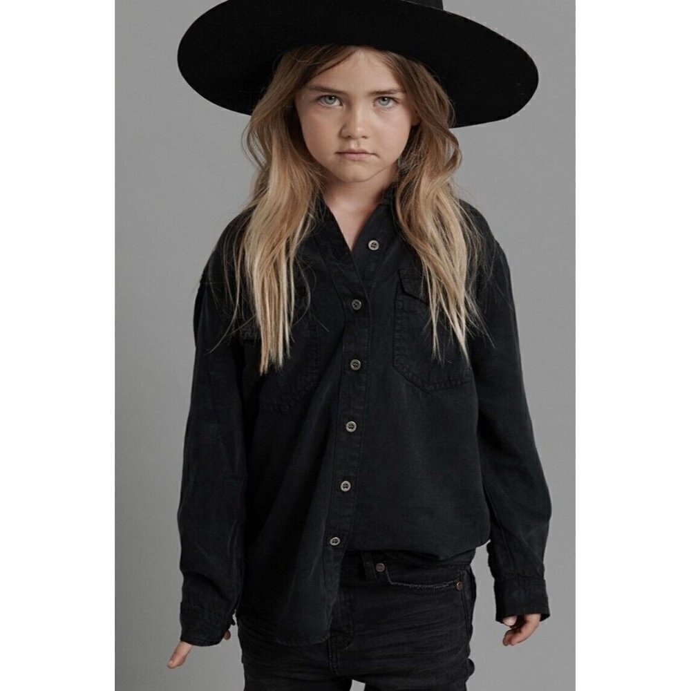 New One Teaspoon Original Liberty Shirt Girls 10-12 Fox Black Long Sleeve Blouse